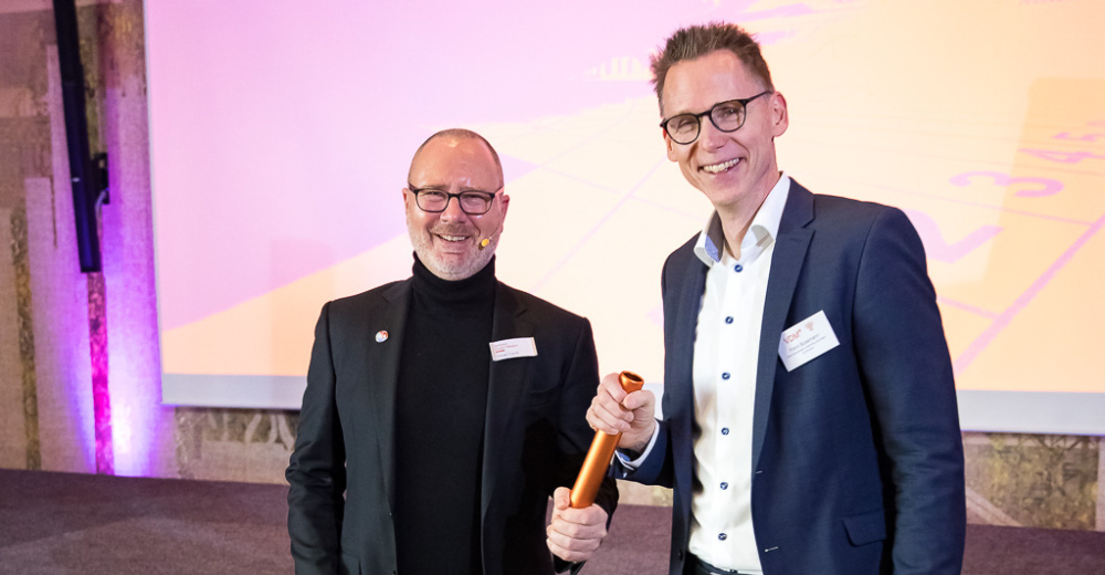 Oliver Curdt, Geschäftsführer des VDMNW und Frank Busemann, olympischer Silbermedaillengewinner im Zehnkampf, TV-Experte und Live-Reporter